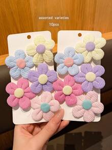 10 piezas Clips de pelo con flores lindas de colores aleatorios, accesorios de pelo de estilo dulce aptos para uso diario - Multicolor - Ver 8
