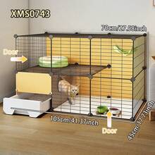 Modular Multi-Tier Cat Playpen With Pull-Out Drawer, Indoor Metal Cat Cage With Litter Box - Multicolor - View 4
