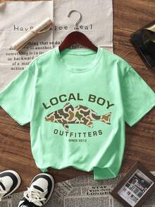 1 buah Kaos Lengan Pendek Kasual Bergambar untuk Anak Laki-laki Remaja, Atasan Musim Panas untuk Siswa Laki-laki Muda - Mint Green - View 2