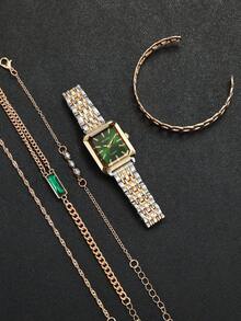 5pcs/Set Women's Fashion Square Minimalist Dial Quartz Watch With Steel Band + Bracelet Combo, Classic (Watch Not Included In Set) - Multicolor - View 4