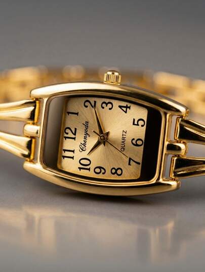 1PC Ladies Shiny Gold Smooth Metal Alloy Strap Minimalist Hollow Open Bangle Design Modern Chic Elegant Minimalist Luxury Modest Fashion Analog Display Reliable Quartz Watch Women Watch Bangle Watch Wristwatch Elegant Timepiece Casual Outings Business Meetings Dinner Parties Eid Celebrations Weekend