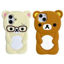 3D Cartoon Glasses Rilakkuma Bear Phone Case For 16 15 14 Plus 13 12 Pro Max 11 X Xs Max 7 8 SE 6s 5s Soft Silicone Cover - PT Brown - 查看 3