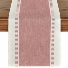 1/4/5/6/7件套现代简约条纹撞色设计桌旗，亚麻质感耐用抗皱桌布，适用于餐桌/玄关、家居装饰套装、客厅装饰套装、卧室装饰套装、餐厅装饰套装，亚麻质感，多种尺寸可选，可作餐桌装饰、壁炉架装饰巾、餐垫、隔热垫等家居装饰。 - 柔霧粉 - 查看 23