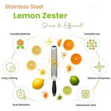 Stainless Steel Lemon Zester With Handle - Garlic, Cheese, Parmesan, Nutmeg, Lime, Ginger Grater - Heavy Duty Kitchen Tool - Citrus Zester With Blade Guard - Julienne - Black - Black - View 2