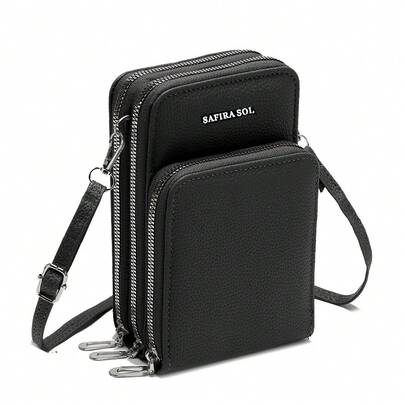 Bolsa transversal feminina moda feminina trabalho social porta celular com 3 divisorias Ziper Prata  lt702