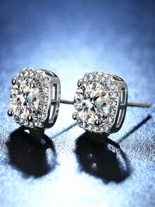 2颗方形立方氧化锆耳钉，男士闪亮钻石耳环 - 彩色 - 查看 10