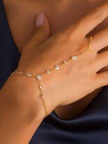 1件装奢华金色水钻多层手指手链，简约百搭精致首饰，女士礼物 - 金色 - 查看 1