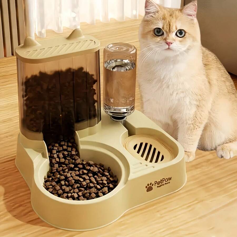 Automatic Gravity-Fed Cat & Dog Feeder-Waterer Combo With Dual Wet/Dry & Water Dispensers, Spill-Proof System, No Battery/ Auto Refill, Easy-Clean Durable Design For Multi-Pet Houses, Kittens & Puppies (No Wiring Needed)
