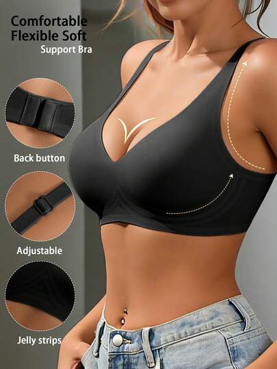 Áo ngực nữ không đường may, cổ chữ V, nâng ngực bằng gel, có đệm mút tháo rời và thiết kế lưng chữ Y - Cấu trúc không gọng thoải mái, nội y thoáng khí, cổ chữ V, đồ lót co giãn, phù hợp cho mặc hàng ngày, mọi mùa, đi làm, tập yoga.