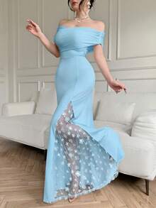 abyoxi Đầm maxi nữ màu xanh nhạt gợi cảm, hở vai, sang trọng với họa tiết hoa 3D, thanh lịch và lãng mạn, thích hợp cho mùa tựu trường, ngày Valentine, mùa xuân và mùa hè. - xanh nhạt - Xem 6