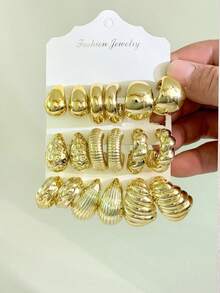 Set de 18 pendientes, adecuados para uso diario, viajes del Año Nuevo Lunar, turismo, festivales y fiestas - Dorado - Ver 1