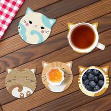 8pcs DIY Diamond Painting Coaster Set With Stand - Cat Theme, Round And Asymmetrical Diamond Shapes, Wooden Craft Kit, Suitable For Adults And Beginners - View 11