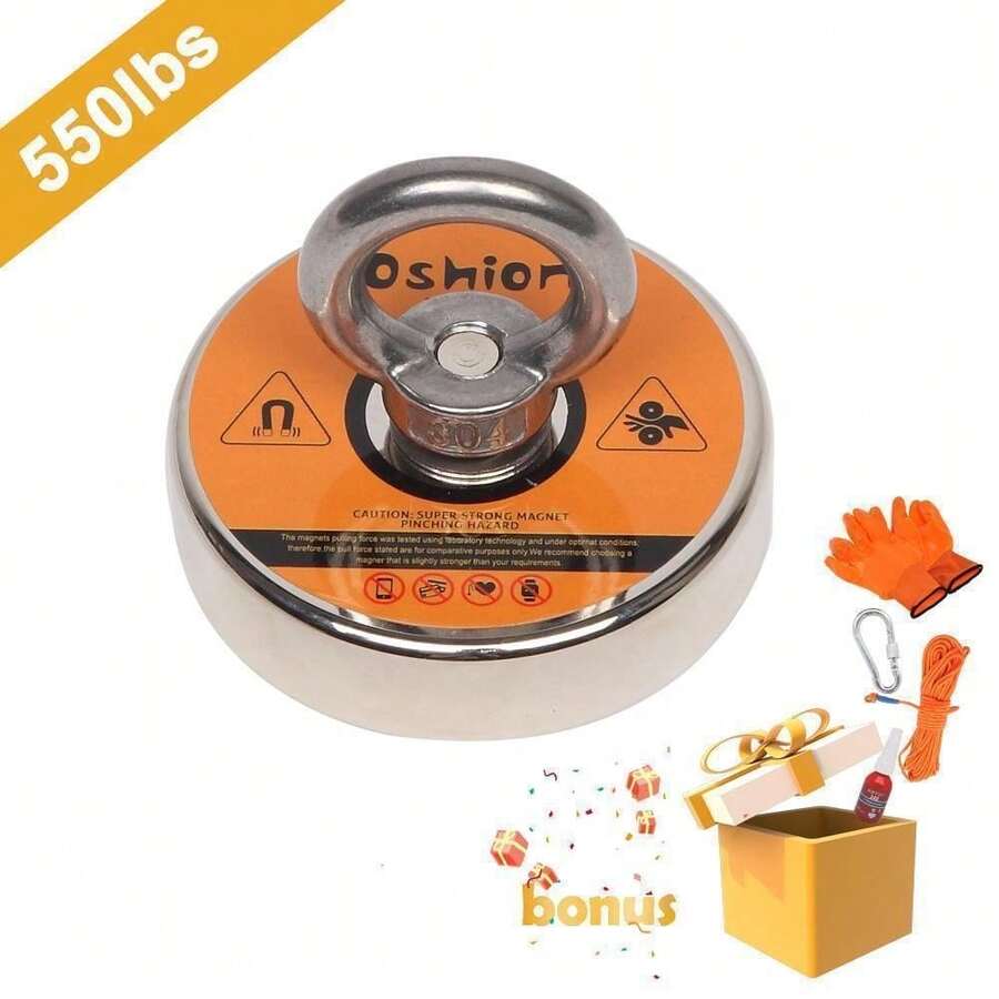 550 LB Fishing Magnet Kit Strong Pull Force With Rope & Carabiner, Gloves  UK - 550LB - View 1