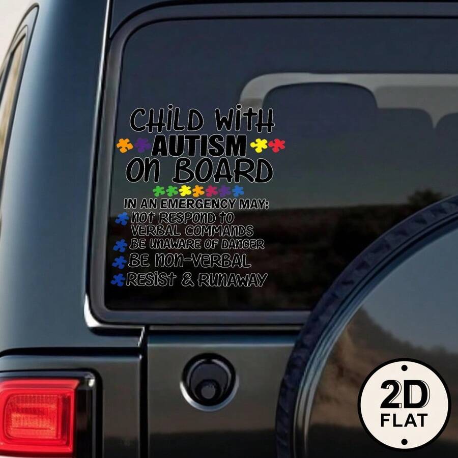 Car Stickers And Decals, Car Window Decals Vinyl,  Child With Autism On Board Emergency Information , Automotive Decals,Funny Bumper Stickers(1pc) - A - 查看 1