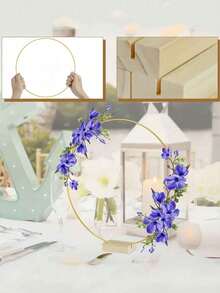 6 Stücke Metall Blumen Kranz Tischmitte mit stabilem Holzsockel - elegante DIY runde Tischdekoration für Hochzeit, Geburtstag, Bridal-Shower, Party, einfache Montage, Innen-/Außenbereich, Hochzeitsdekoration, Eventgestaltung, hochwertige handgefertigte Optik, geeignet für Dekorateure, Eventplaner - Gold - 30 cm - Übersicht 3