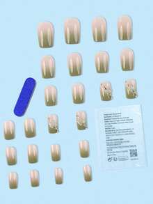 24片长款3D蝴蝶造型亚克力美甲贴片，渐变色，包含1片果冻胶和1把指甲锉，适合派对、活动和日常佩戴。适合女性和女孩。包含美甲工具。可塑形美甲套装 - 彩色 - 查看 2