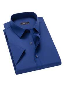 Men's Plain Slim Fit Short Sleeve Shirt, Simple Fit, No Pockets, Wrinkle-Free - Màu xanh hải quân - Xem 5