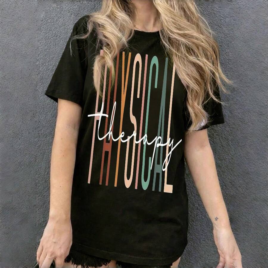 Physical Therapy Life PT Graphic T Shirt – Summer Tops For Women, Spring Clothes Women Petite Women Clothing - Black - View 1