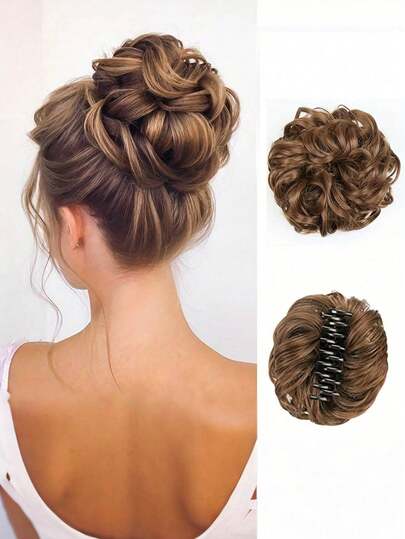 Elegant Curled Bun Hairstyle, Fashionable Volumizing Hair Pad, Extended Bun, Casual Messy Bun, Floral Scrunchie, Natural Fluffy Hair Donut, Suitable For Women With Long Hair, Wig Set, Ponytail Hair Clip - Easy Clip-On For Instant Voluminous Styling