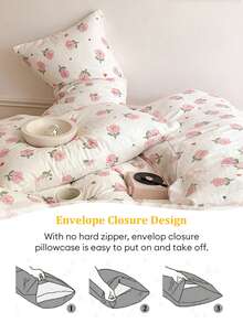 Juego de ropa de cama de 4 piezas con estampado de conejo rosa estilo coreano Ins (1 funda nórdica + 2 fundas de almohada + 1 sábana plana, sin edredón ni almohada), de microfibra suave, adecuado para dormitorio principal, habitación de invitados, dormitorio, impresión de alta definición, lavable a máquina, disponible en tamaños pequeño/grande/individual/doble - Rosa - Ver 9