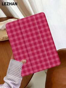 1个玫瑰红格子图案平板电脑保护套，带笔槽，防摔，三折支架，兼容10.2英寸、11英寸（2021/2020/第十代）、（A16）11英寸（第十一代/2025）、第八/第九/第十代、Galaxy Tab A8 10.5英寸（2022）、Matepad 10.4英寸/Tab，支持睡眠/唤醒功能，浪漫个性化礼物 - 彩色 - 查看 1