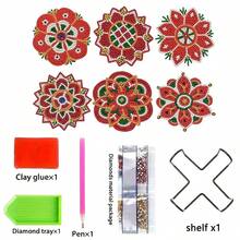 6pcs DIY Diamond Painting Coaster Set With Stand - Mandala Flower Theme, Round And Asymmetrical Shape Diamonds, Wooden Craft Kit, Suitable For Adults And Beginners - View 9