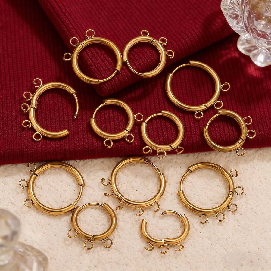 6pcs Stainless Steel PVD Gold Plated Round Earring Hooks, DIY Pendant Jewelry Making Supplies - Earrings - View 1