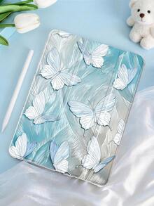 1pc Misty Blue Iridescent Butterfly Textured Painted Tablet Case, Compatible With Mini 4/5/6/7, Air/Air2, 9.7/10.2/10.5, Air 4/5, Pro 11-Inch, 10th Gen, Air 11-Inch (M3) 2025, (A16) 11-Inch 11th Gen 2025, Galaxy Tab A8 10.5-Inch 2022. Features: Built-In Pencil Slot, Tri-Fold Stand, TPU Soft Edge Protection, Magnetic Sleep/Wake, Premium/Personalized/Healing/Unique Tablet Folio Case - Multicolor - View 3