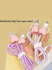 粉色心形5件套充电器保护套，兼容苹果14英寸数据线和13英寸Pro充电器，支持20W快充，女士礼物，妇女节礼物 - 彩色 - 查看 6