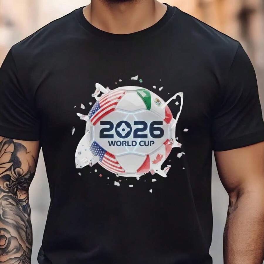 2026 World Cup T-Shirt _ USA Mexico Canada Soccer Shirt _ Football Fan Gift _ World Cup 2026 Tee _ Unisex Streetwear, - 黑色 - 查看 1