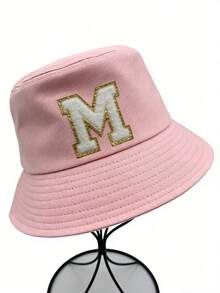 1pc Girls' 26 Letters Embroidered Cute Bucket Hat, Suitable For Outdoor, Daily, And School Wear, Spring/Summer - Pink - View 11
