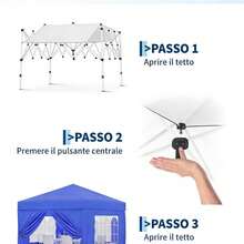 Carpa Plegable Ajustable 3m x 6m con 6 Laterales – Gazebo Impermeable para Fiestas con 3 Alturas – Kit Completo: Bolsas de Peso, Estacas, Cuerdas y Bolsa con Ruedas – Ideal para Camping, Bodas y Event - azul - Ver 2
