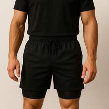 2-In-1 UV Protection Compression Shorts For Training And Running - 黑紅 - 查看 5