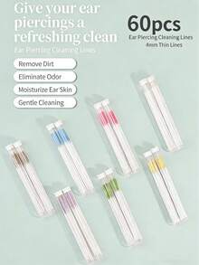 180/120/60pcs Colorful Ear Piercing Cleaning Lines, Ear Piercing Anti-Clogging Deodorizing Cleaning Lines, Slouchy Ear/Nose Piercing Cleaning Tool, Anti-Clogging Ear Piercing Cleaning Sticks - Multicolor - View 3