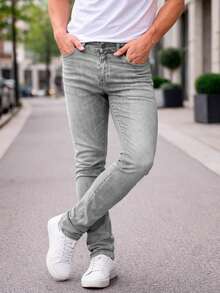 Shendy Vendy Pantalones para Hombre slim fit jeans ajustados corte slim fit para hombre   ajustado - Gris - Ver 2