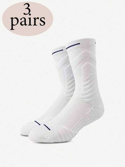 3 Pairs Thick, Non-Slip, Moisture-Wicking American Style Sports Socks For Men, Suitable For Basketball And Other Sports