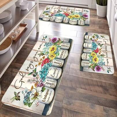 1件装花瓶图案防水厨房地垫，防油防滑PVC地垫，可水洗长条地毯，适用于家庭和办公室，无需清洁浴室装饰