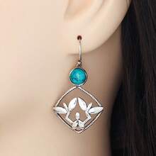 1对波西米亚风绿松石菱形叶子吊坠耳环 - 彩色 - 查看 2