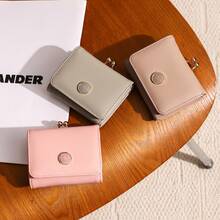 Minimalist Retro Metal Round Buckle Men's Short Wallet, High-End Solid Color Multi-Card Holder Coin Purse,Fathers Day Gifts - Multicolor - View 2