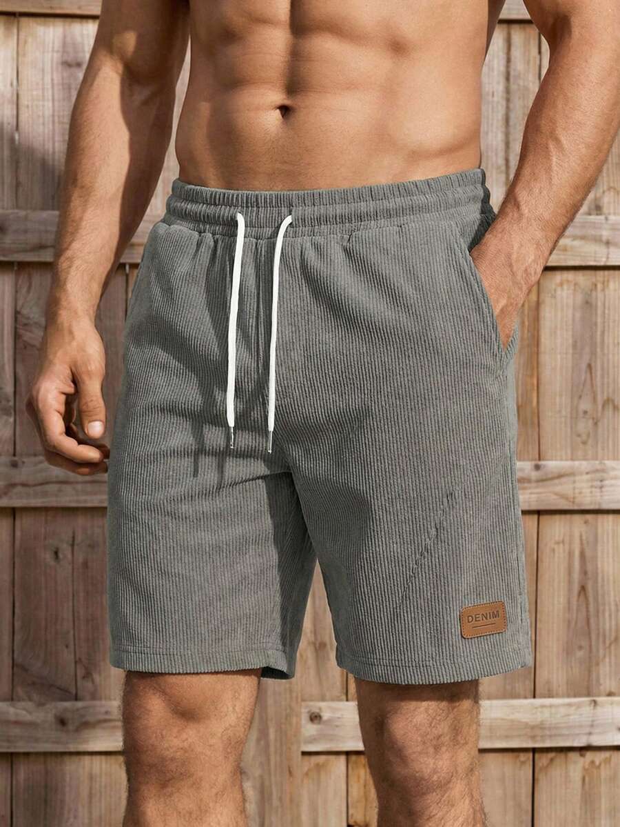 Mercer Haus Men's Letter Print Drawstring Waist Pocket Casual Shorts - Dark Grey - View 1