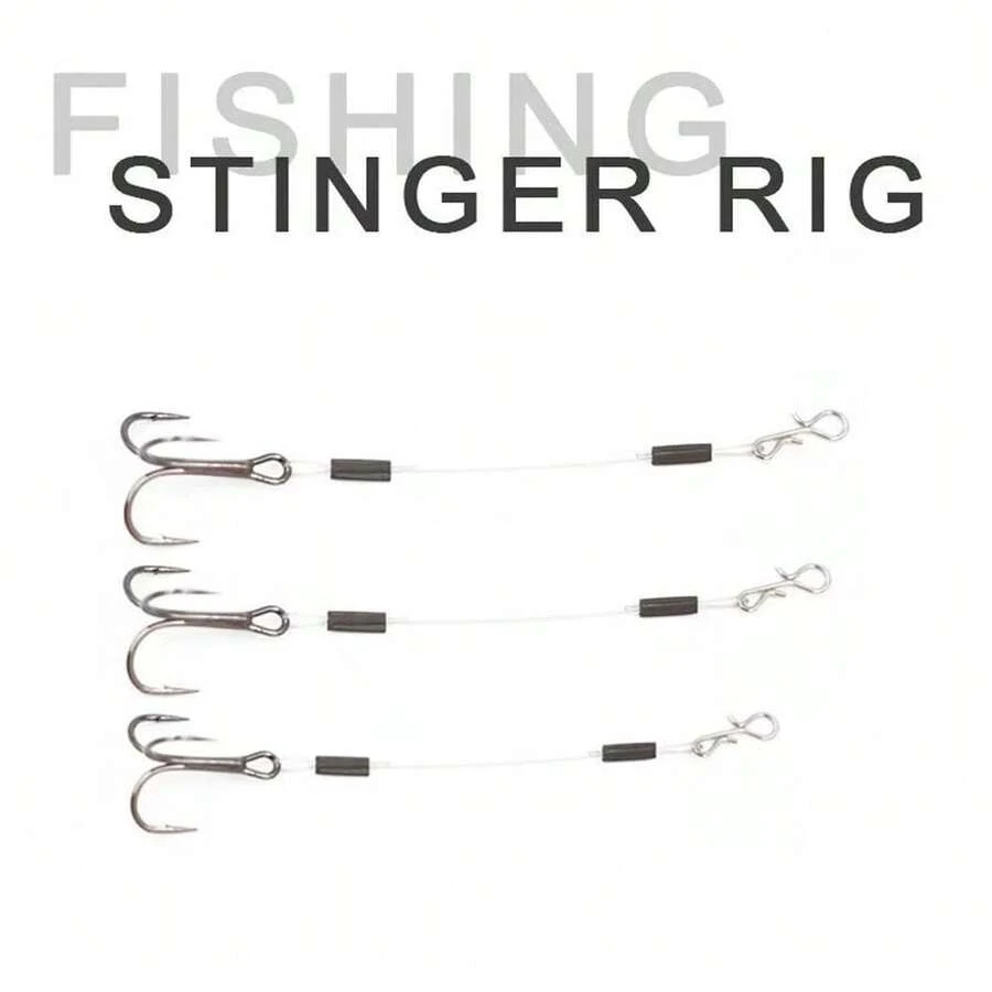 3pcs/Set Carbon Line Triple Hook Fishing Rig, European Pike Stinger Rig Specialized For Zander - C - View 1