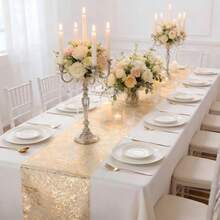 1件/5件金色桌旗中心装饰品，金色桌布，金属闪光长方形涤纶婚礼装饰，生日派对家居装饰 - 金色 - 查看 4