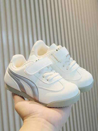 1 Pair Vintage Style Cute Solid Color Sneakers Suitable For Boys And Infants - Low-Top Casual Shoes For All Seasons, Hook And Loop Closure, Comfortable Lightweight Non-Slip Soles, Breathable PU Upper And Fabric Lining