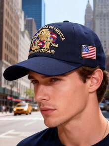 USA 250th Anniversary Embroidered Eagle Baseball Cap, Patriotic American Flag Adjustable Hat - A - View 2