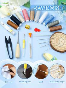 Heavy Duty Sewing Tool Kit, Includes Needles, Threads, Seam Ripper, Suitable For DIY On Car Seats, Carpets, Shoes, Backpacks - Multicolor - View 5