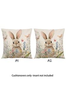 2个复活节兔子印花枕套，油画风格，隐形拉链，可水洗，无填充物，适用于家居装饰、客厅、枕套、靠垫、沙发装饰、卧室装饰、沙发垫、抱枕套 - 彩色 - 查看 12