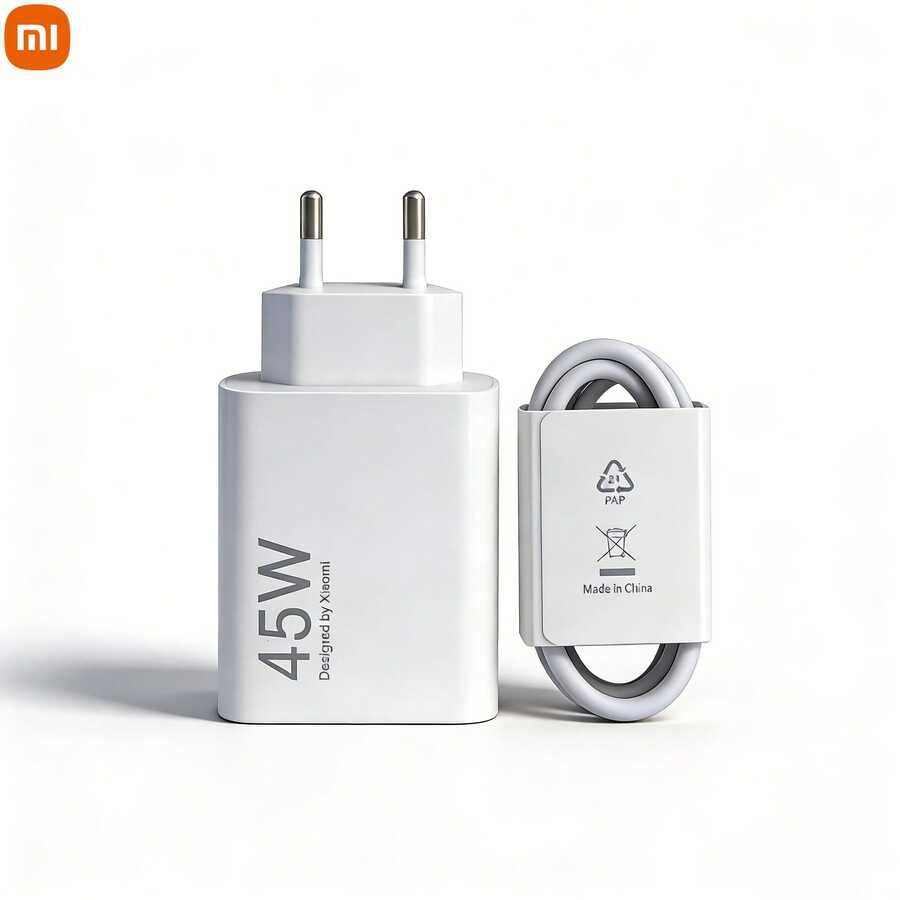 Xiaomi Original 45W Ultra-Fast Charging Kit, Global Version, EU Standard Plug Type A Wall Charger + 1 Meter Type-C Data Cable, Portable Intelligent Quick Charging, White - White - View 1