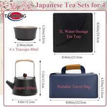 Chinesisches Japanisches Teekanne, 7-in-1 Gongfu Teeset mit 40ml Teetassen für 4, 3L Wasserauffang Teetablett und Reisetasche, Kung-Fu Teezeremonie Set, Tragbares Keramik Teeservice für Zuhause Reisen - Schwarz - Übersicht 2