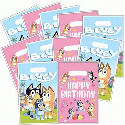 Bluey 1 set/30 piezas Bolsas de regalo de fiesta de perro azul, bolsas de embalaje de caramelos de bingo de dibujos animados, bolsas de trofeos, decoración de cumpleaños, decoración del tema de la fiesta de cumpleaños, decoración perfecta para festivales, pequeños regalos de decoración exquisita (estilo aleatorio)
