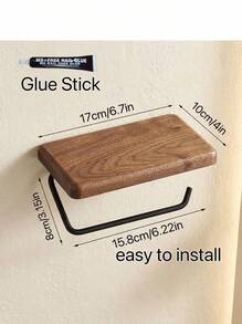 Cirelle Walnut Wood Toilet Paper Holder With Tray, Hole-Free Toilet Paper Rack, Bathroom Decor, Can Be Adhesive Or Screw-Mounted Wall-Mounted Toilet Paper Roll Storage, Waterproof Bathroom Toilet Paper Roll Holder - Black - View 3
